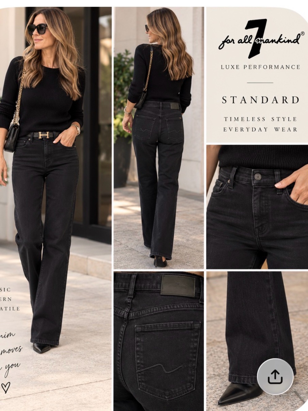 7 For All Mankind Black Straight-Leg High-Rise Jeans